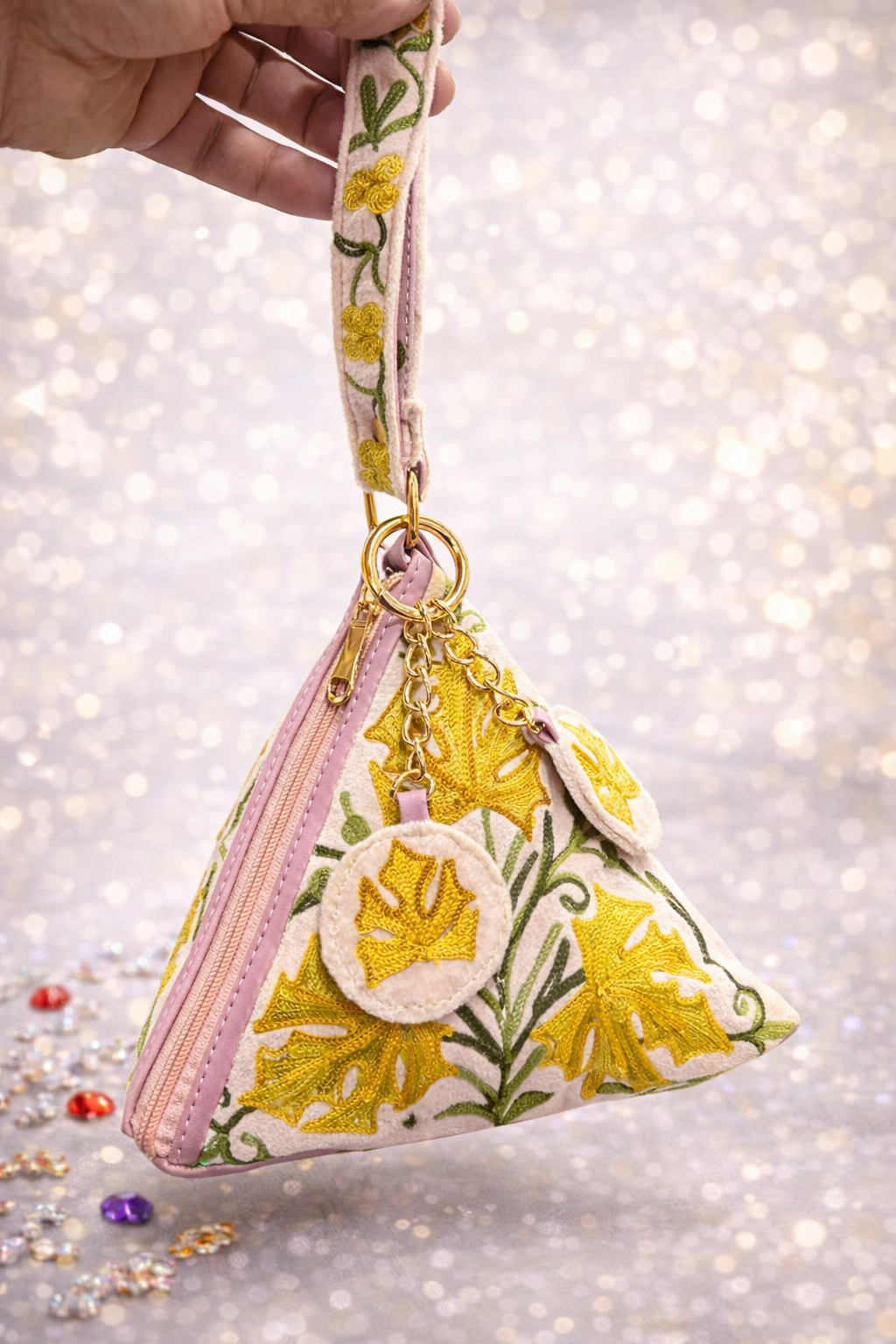 Hand Embroided bag for women , Crewel embroidery, Kashmiri Hand Embroidery ,Ethnic Pyramid handbag 